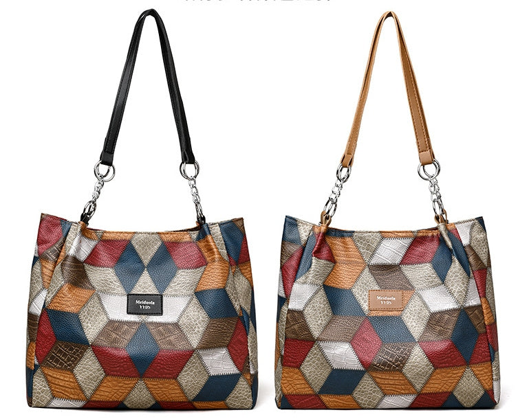 Trendy Tote - Geometric, Color-Matching, Large Capacity