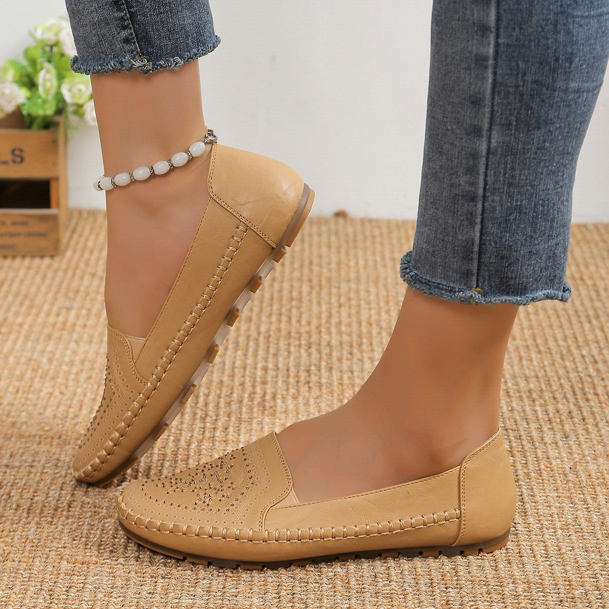 Women's Casual Shoes - Handmade Gommino, Solid Colors, Stitched