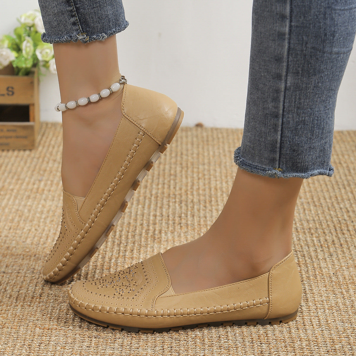 Women's Casual Shoes - Handmade Gommino, Solid Colors, Stitched