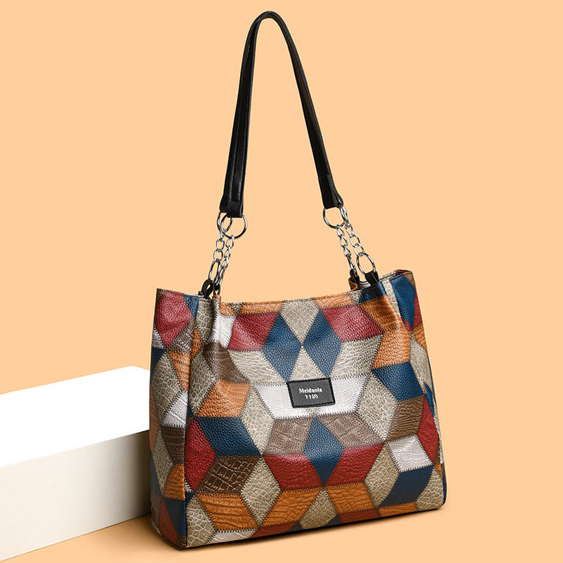 Trendy Tote - Geometric, Color-Matching, Large Capacity