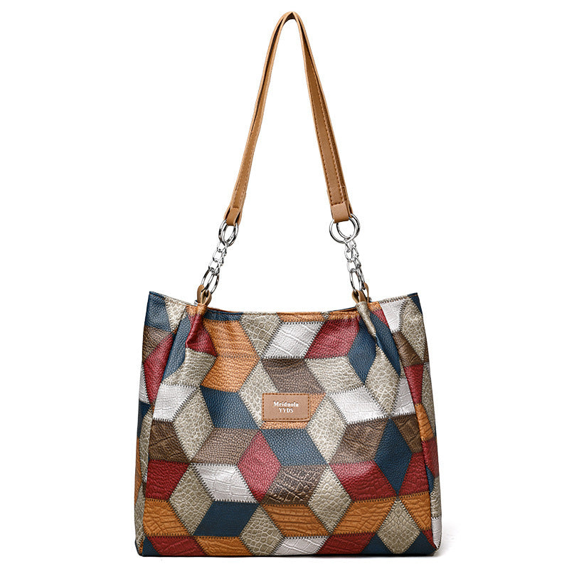 Trendy Tote - Geometric, Color-Matching, Large Capacity
