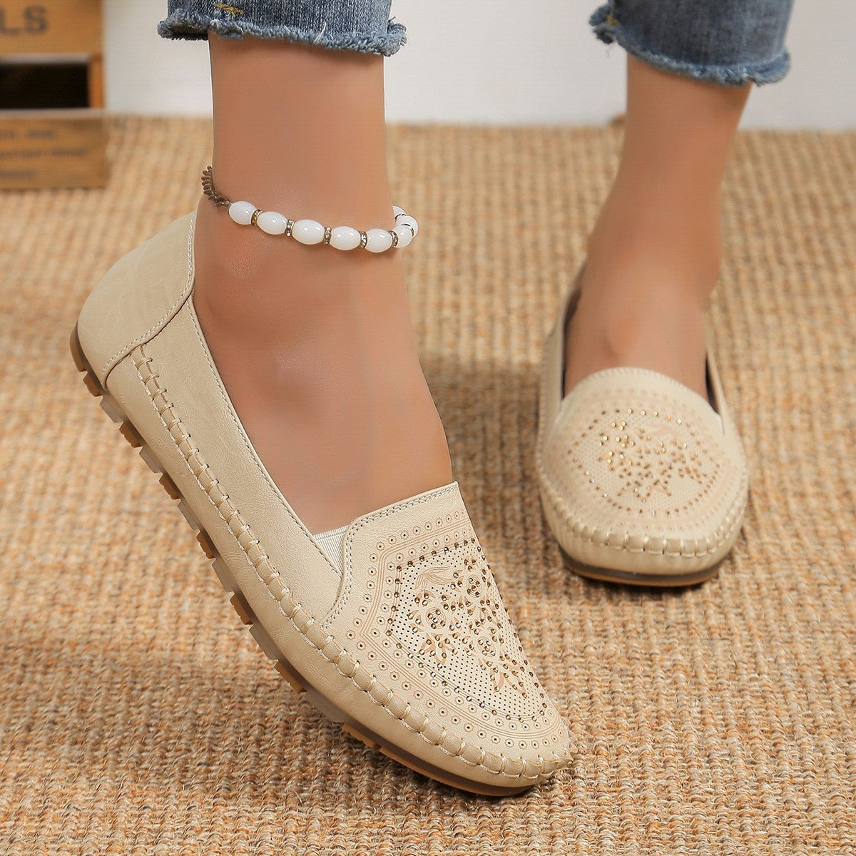 Women's Casual Shoes - Handmade Gommino, Solid Colors, Stitched