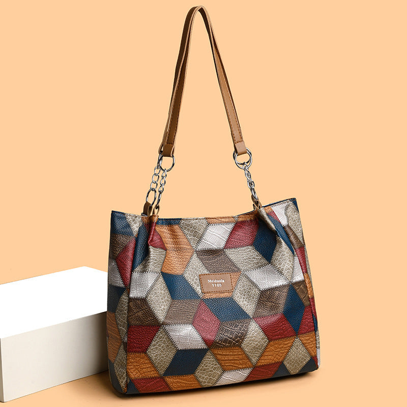 Trendy Tote - Geometric, Color-Matching, Large Capacity